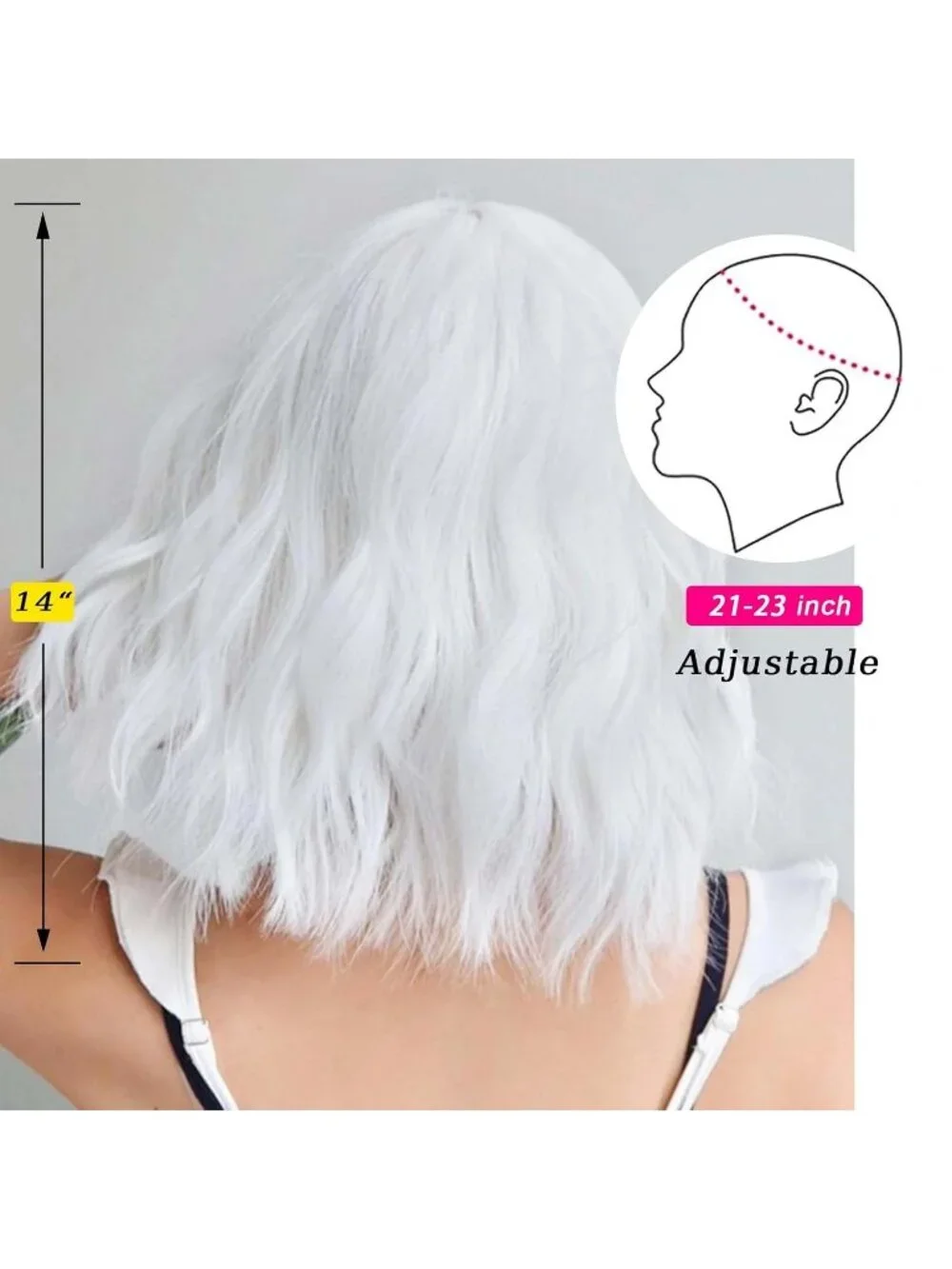 Women's White 14 Inch Heat Resistant Short Bangs Bob Modern Wavy Wigs